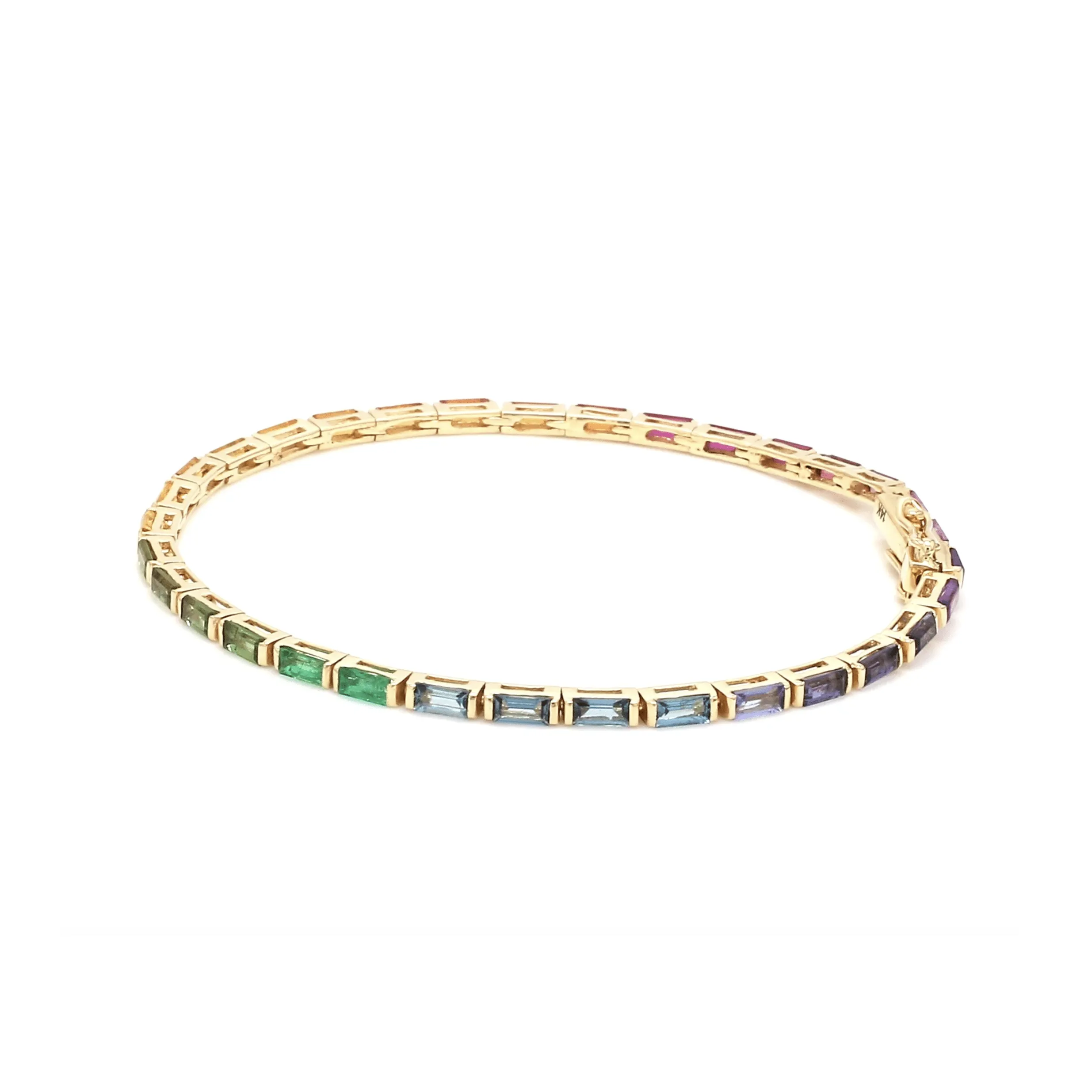 14K & 18K Gold Rainbow Baguette Tennis anklet, East West