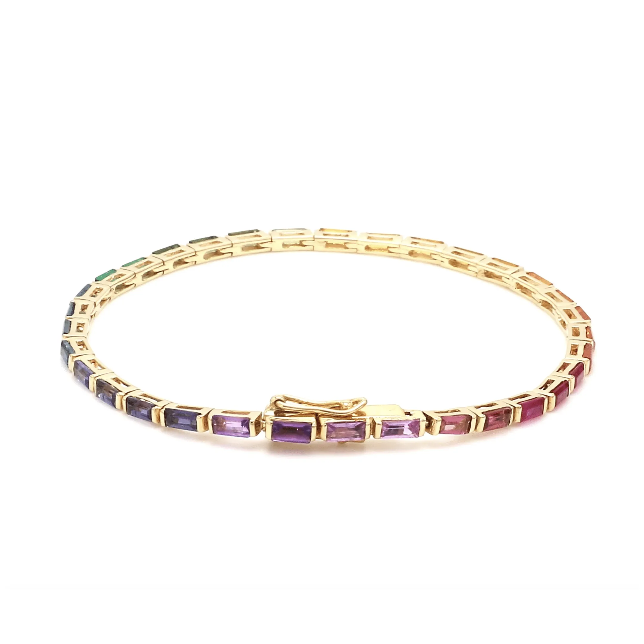 14K & 18K Gold Rainbow Baguette Tennis anklet, East West