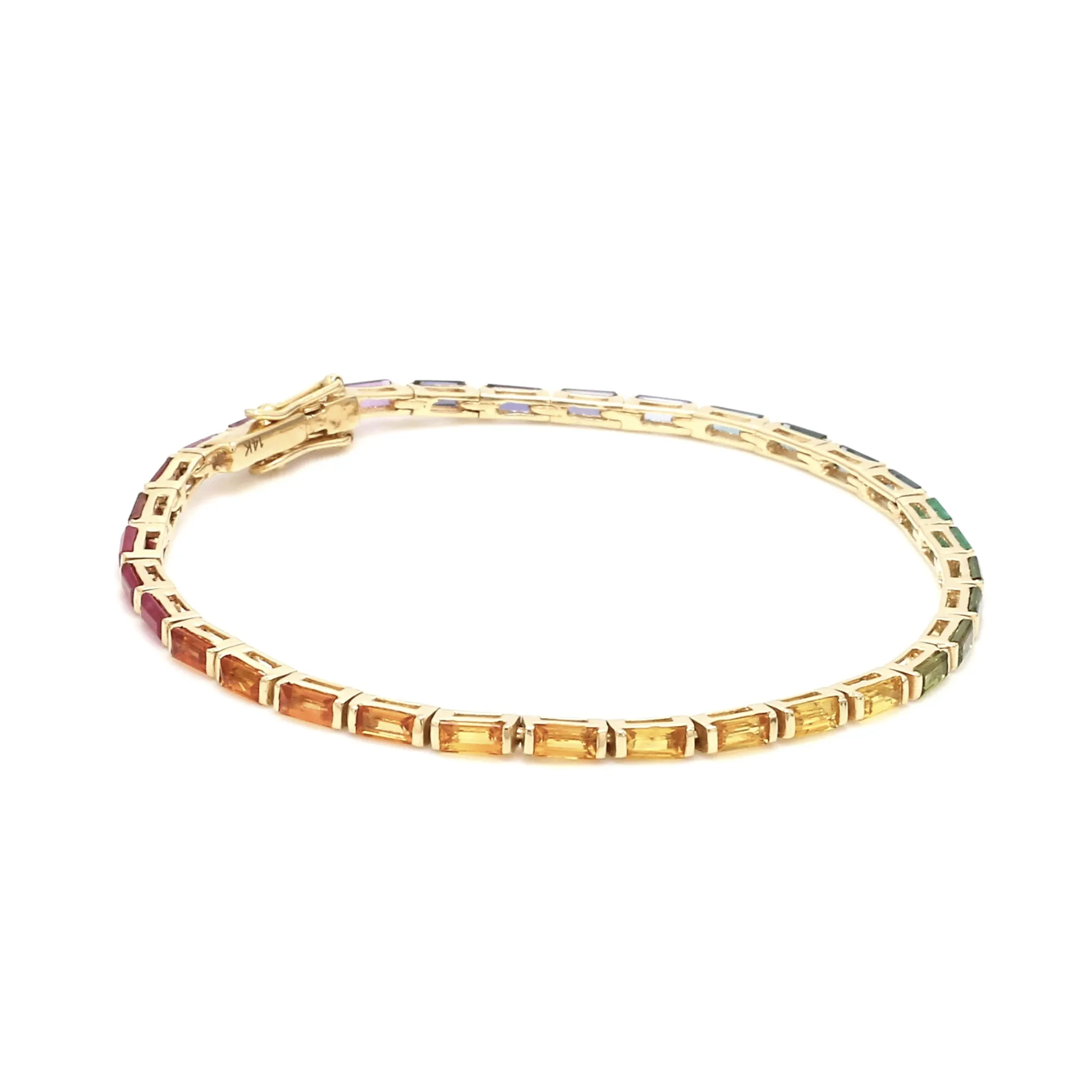 14K & 18K Gold Rainbow Baguette Tennis anklet, East West