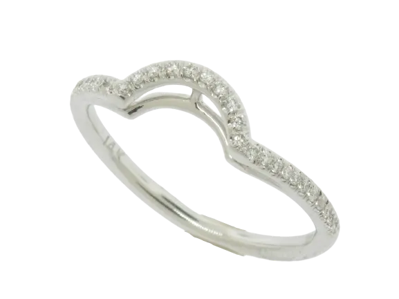 14K White Gold Curved Diamond Band with 32 Diamonds .16TW Size 6.5 (Brand New)