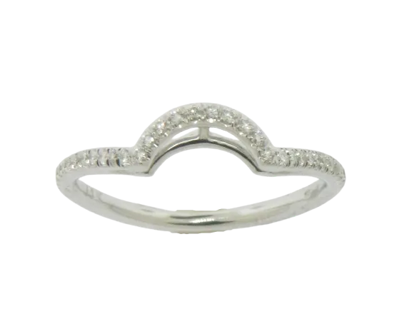 14K White Gold Curved Diamond Band with 32 Diamonds .16TW Size 6.5 (Brand New)