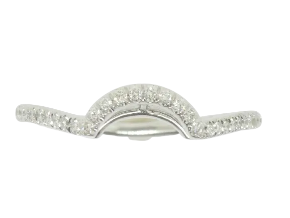 14K White Gold Curved Diamond Band with 32 Diamonds .16TW Size 6.5 (Brand New)