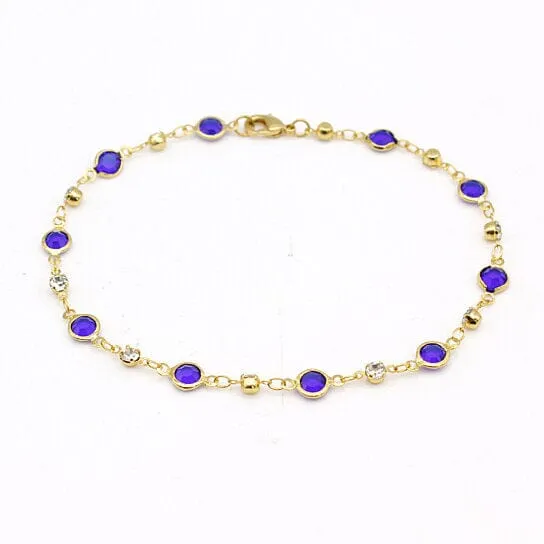 18k Gold Filled High Polish Finish Blue Crystal Ankle Bracelet