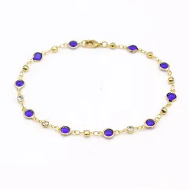 18k Gold Filled High Polish Finish Blue Crystal Ankle Bracelet