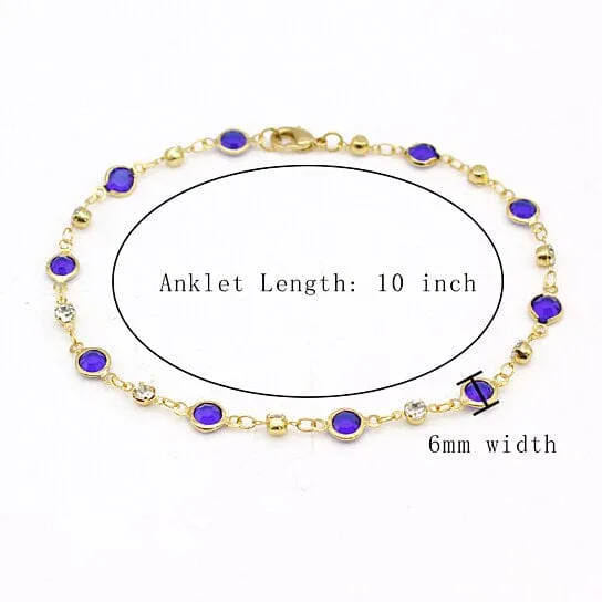 18k Gold Filled High Polish Finish Blue Crystal Ankle Bracelet