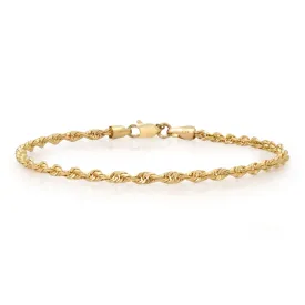 2.7mm 14k Solid Gold Diamond Cut Rope Bracelet