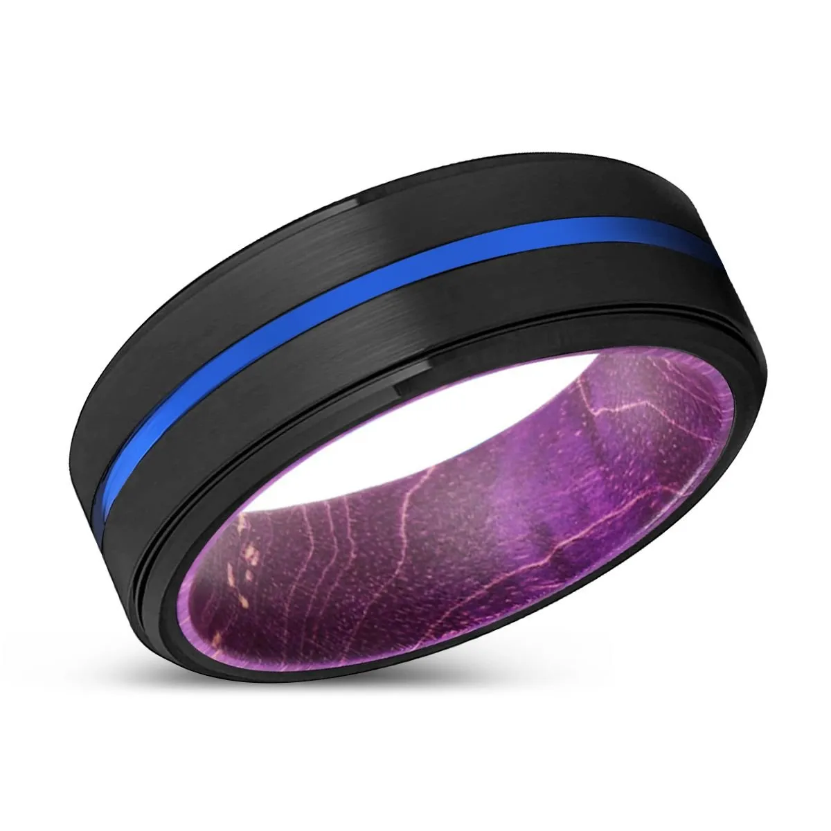 BADGER | Purple Wood, Black Tungsten Ring, Blue Groove, Stepped Edge