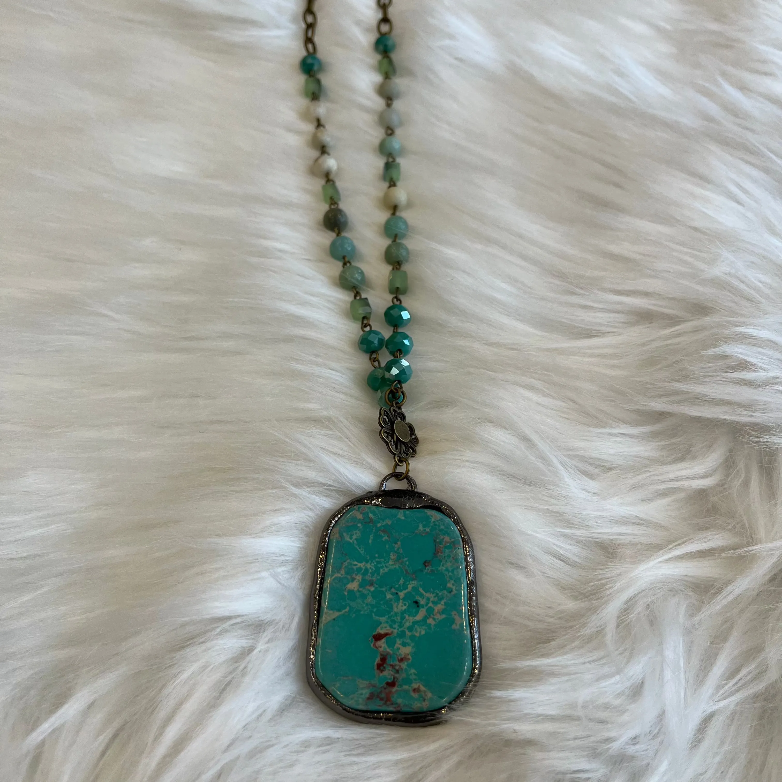 Bohemian Stone & Rosary Chain Stone Drop Necklace