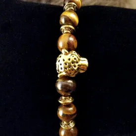 Bracelet Leopard Tiger Eye Brown Stone Gold