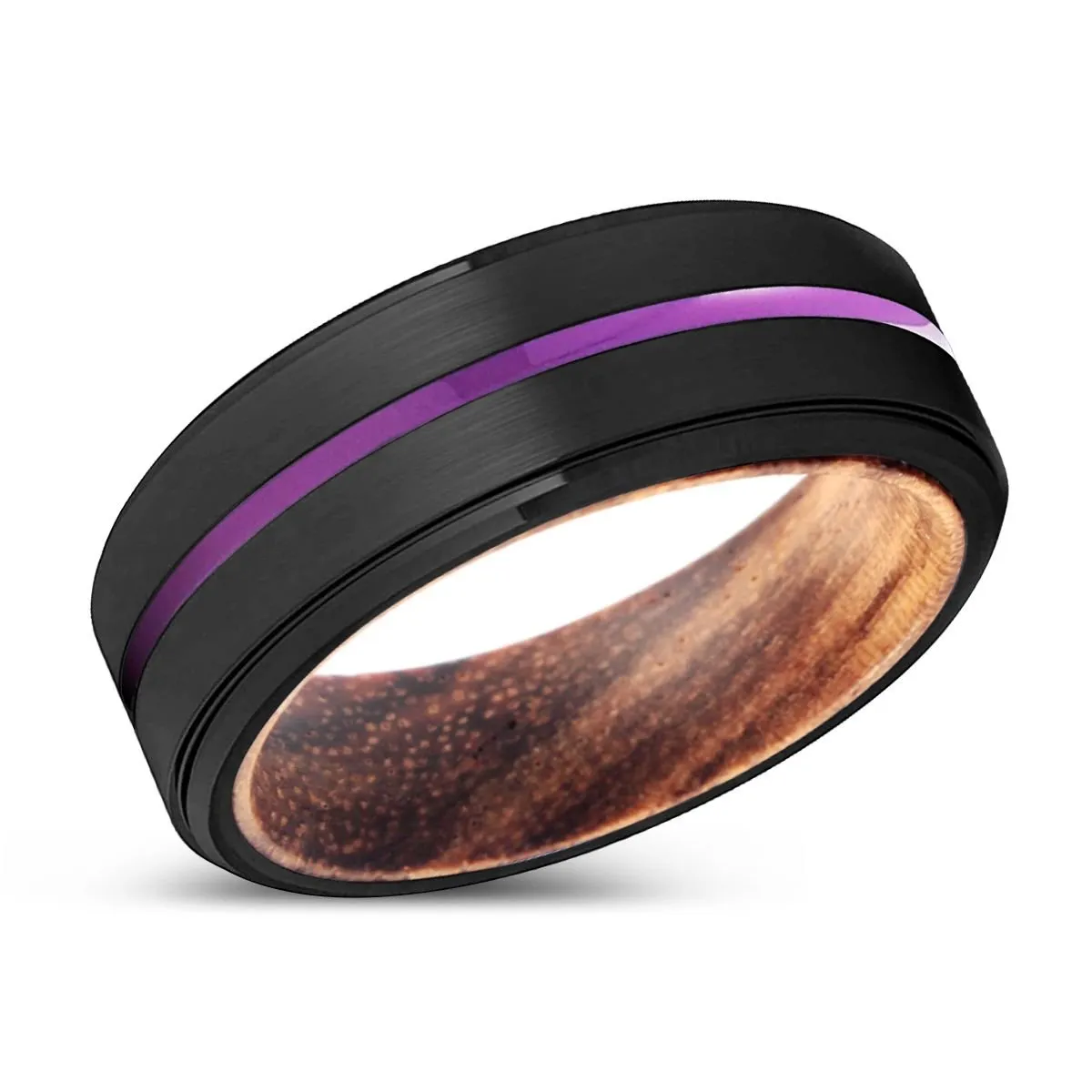 BROOME | Zebra Wood, Black Tungsten Ring, Purple Groove, Stepped Edge