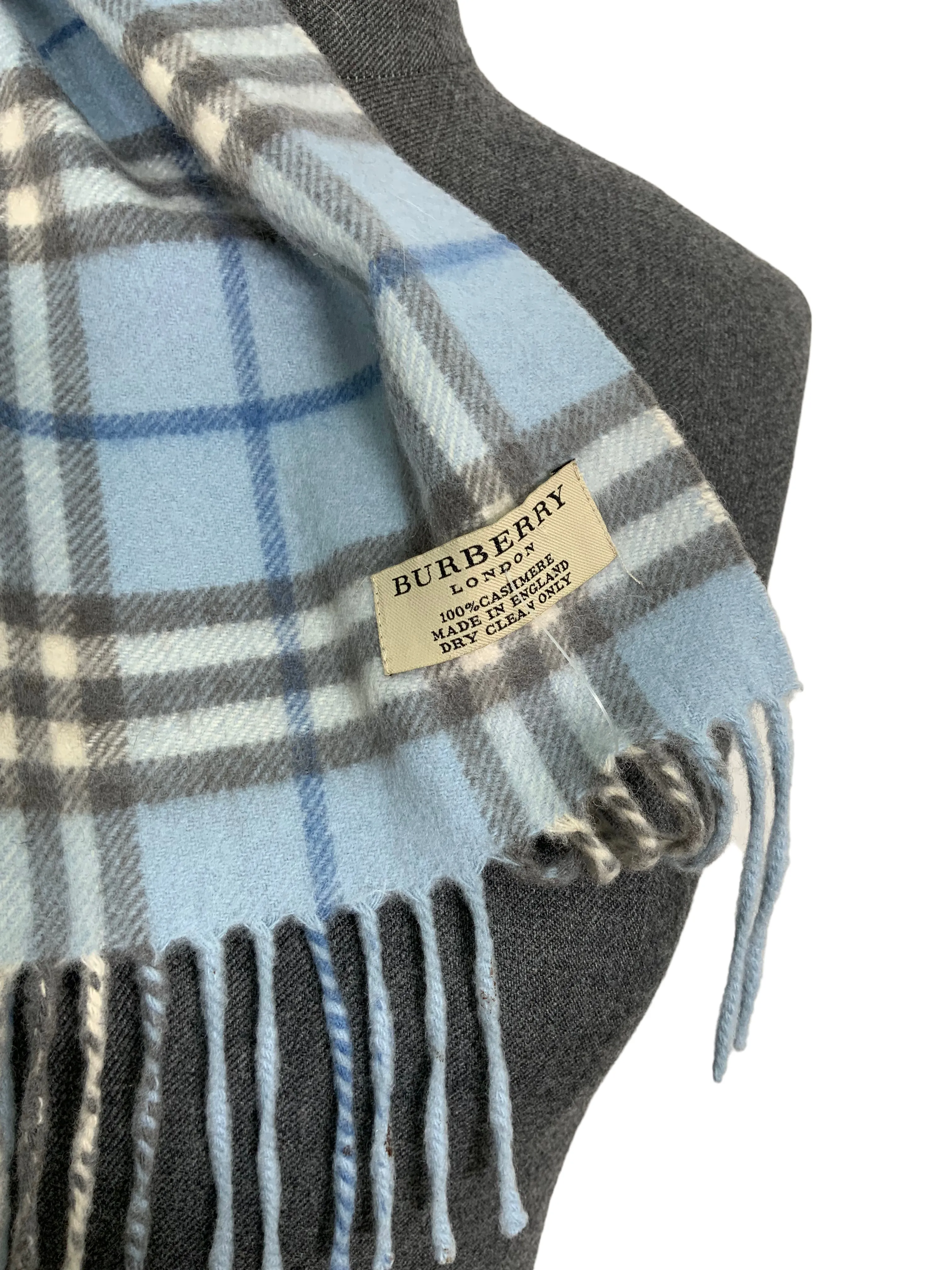 Burberry Checkered Plaid Cashmere Scarf with Fringe