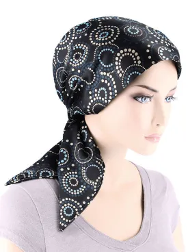 CFS-1146#Chemo Fashion Scarf Black Blue Polka Swirl