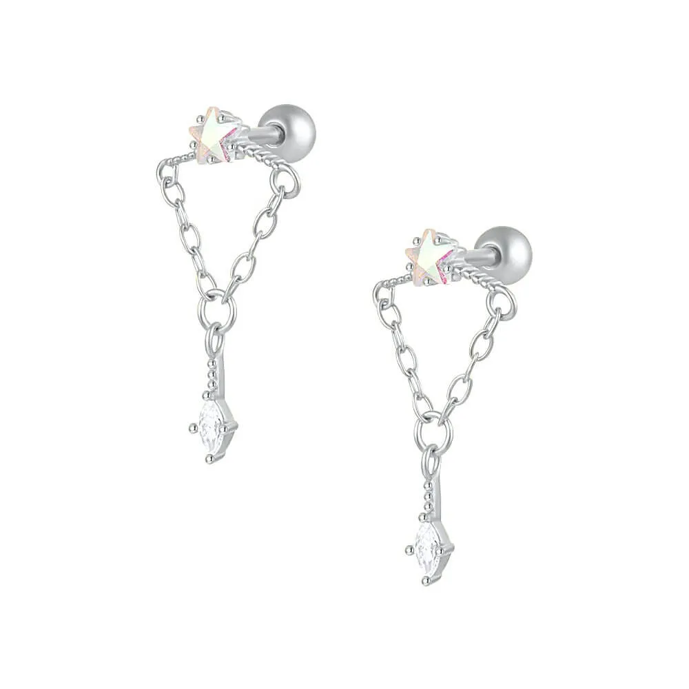 Chain Zircon Cartilage Pierced Ball Back Earrings