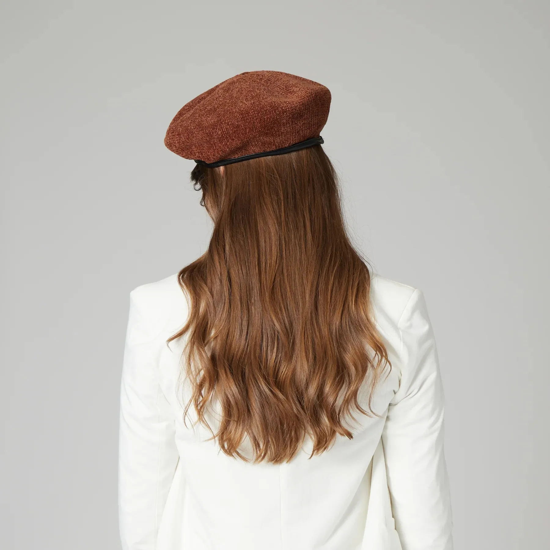 Chenille Faux Leather Beret