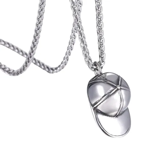 Classy Men Silver Baseball Cap Pendant Necklace