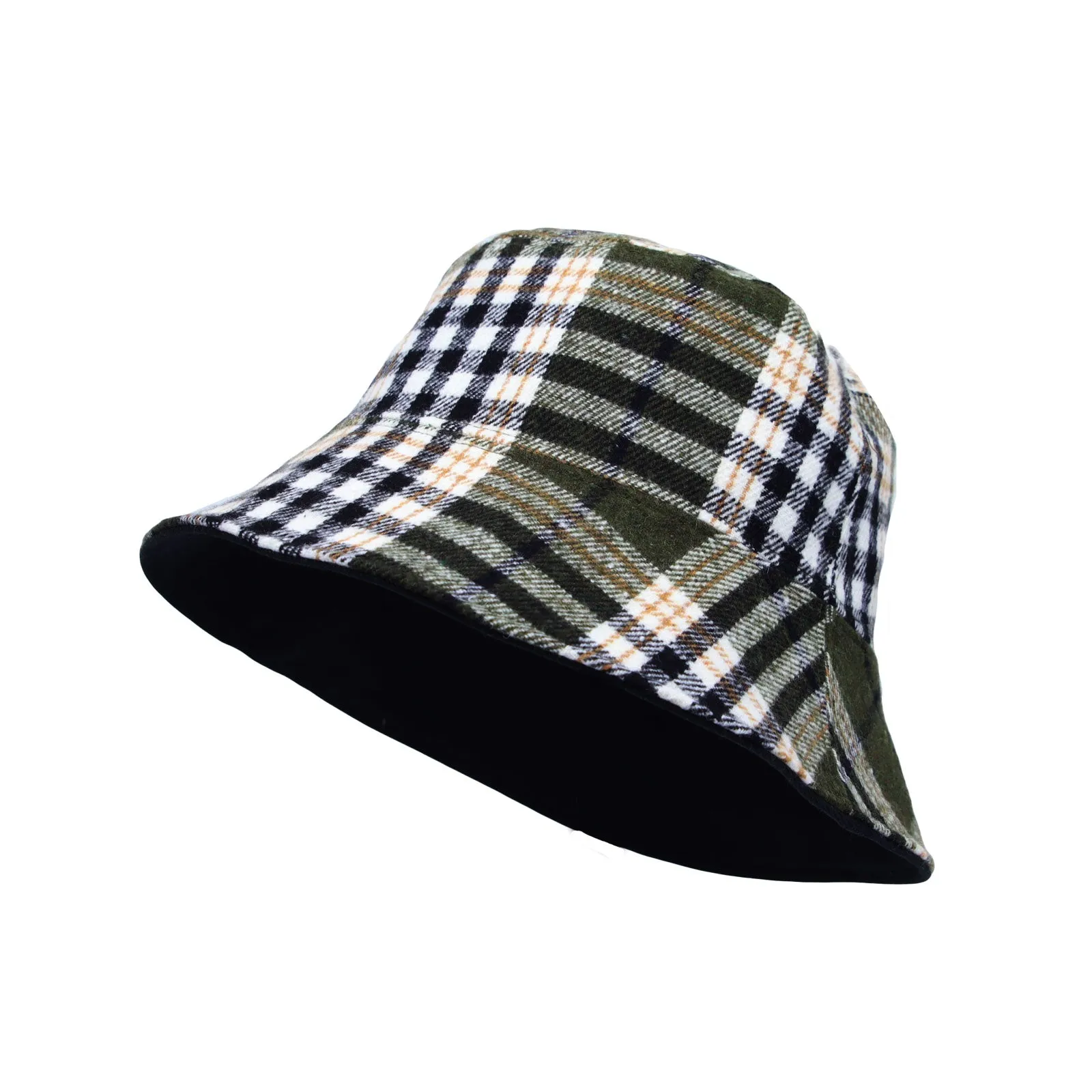 Cotton Plaid Bucket Hat Reversible Winter Check Cap HMB1380