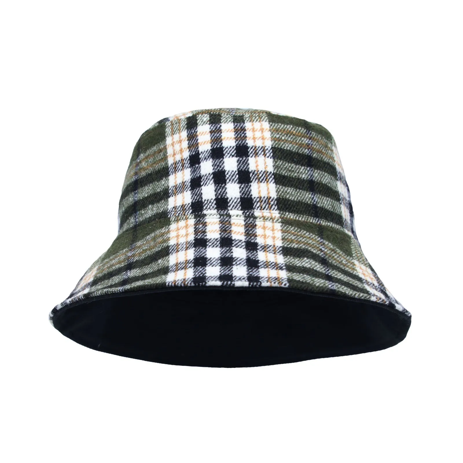 Cotton Plaid Bucket Hat Reversible Winter Check Cap HMB1380