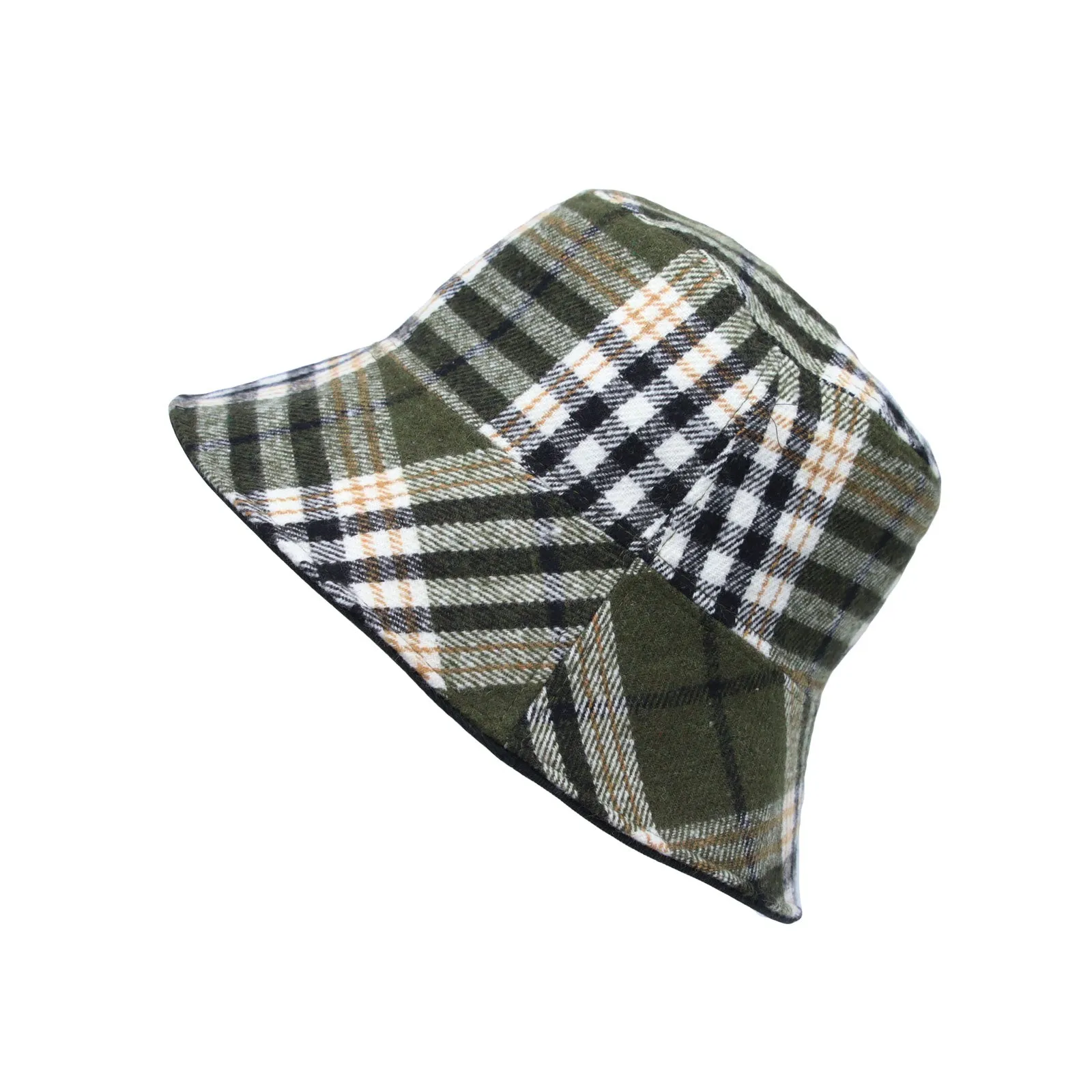 Cotton Plaid Bucket Hat Reversible Winter Check Cap HMB1380