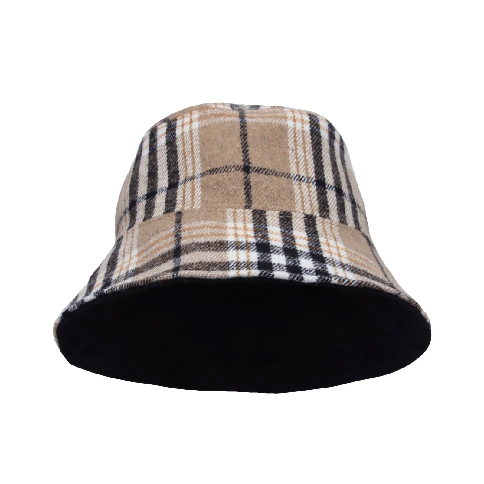 Cotton Plaid Bucket Hat Reversible Winter Check Cap HMB1380