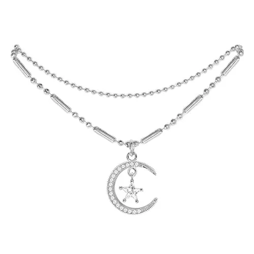 Cubic Zirconia Moon & Star Pendant Anklet