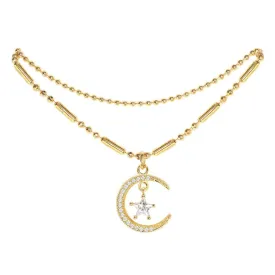 Cubic Zirconia Moon & Star Pendant Anklet