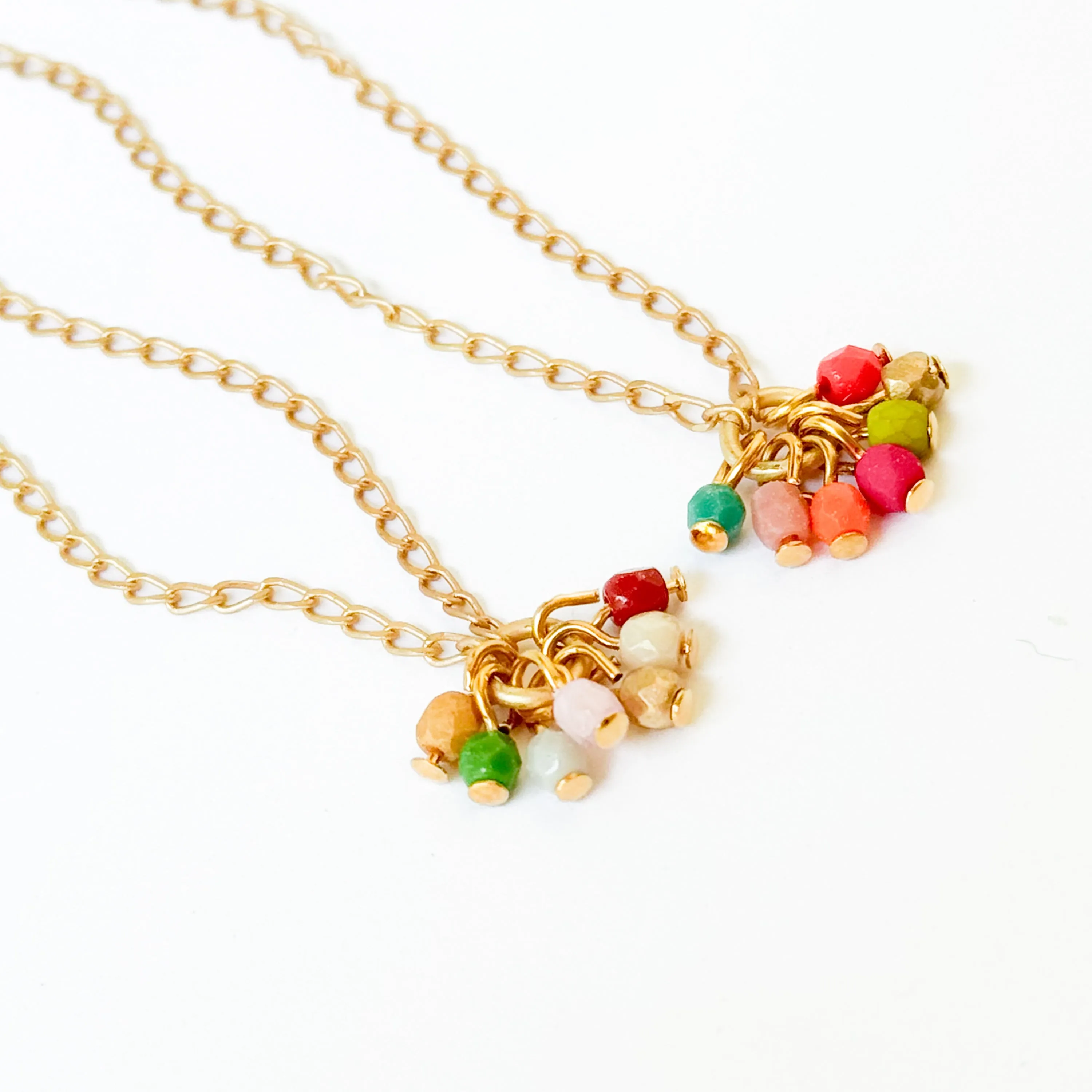 Dainty Gold Plated Necklace With Tiny Beaded Cluster Pendant - WS