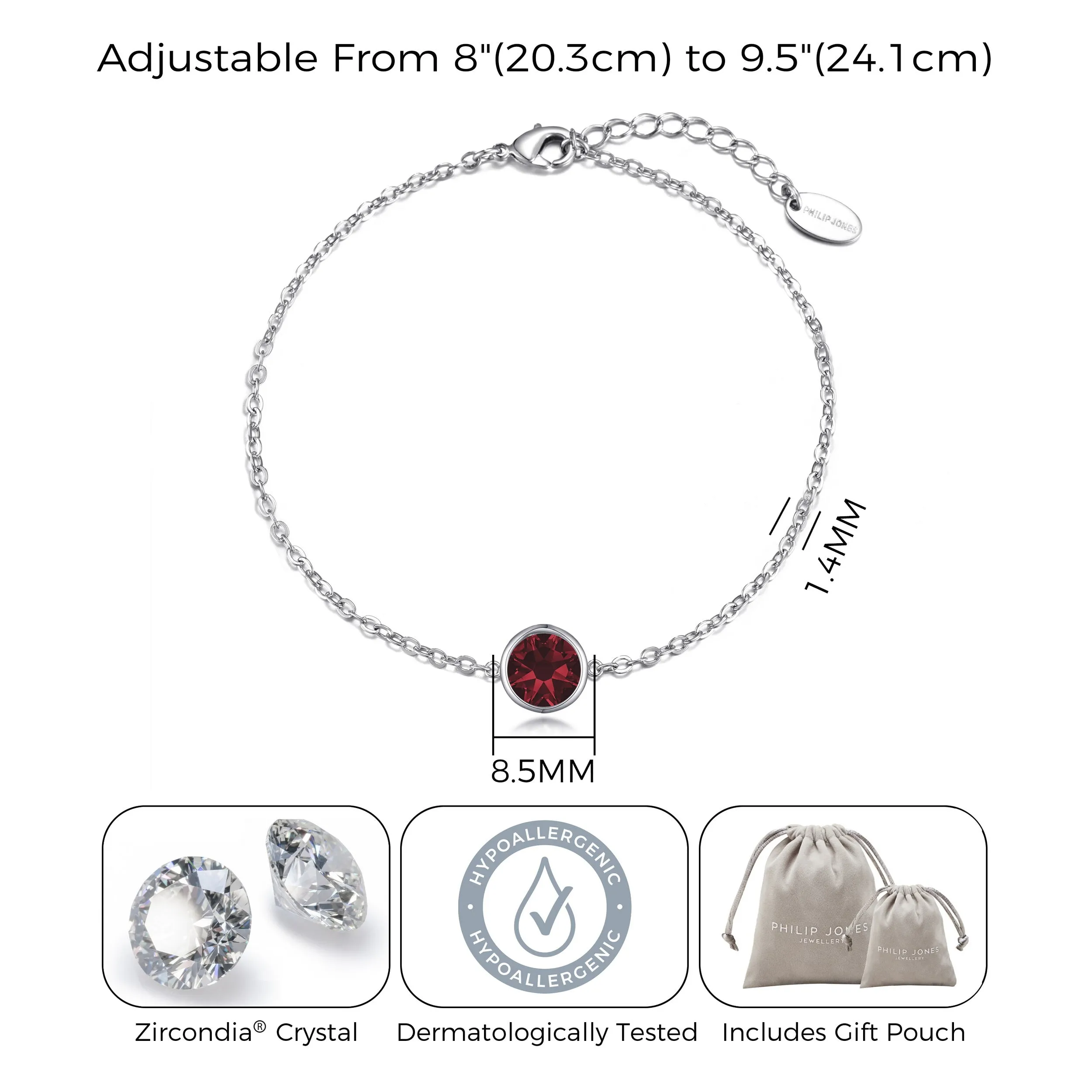 Dark Red Crystal Anklet Created with Zircondia® Crystals