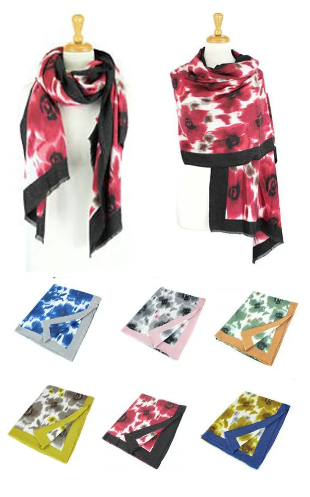 DB093 Floral Print Cashmere Blended Scarf 12pcs Pack