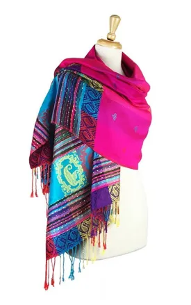 DBS056-3 Hot Pink Rainbow Colorful Pashmina Shawl Scarf