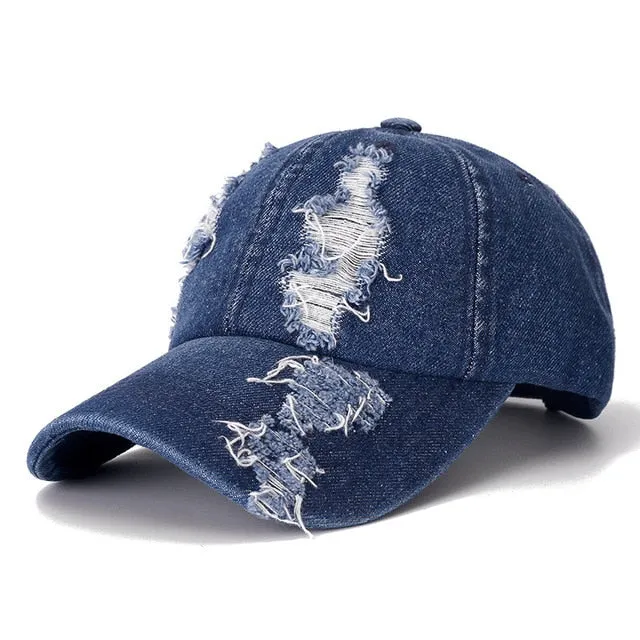 Denim Destressed Baseball Adjustable Snapback Cap