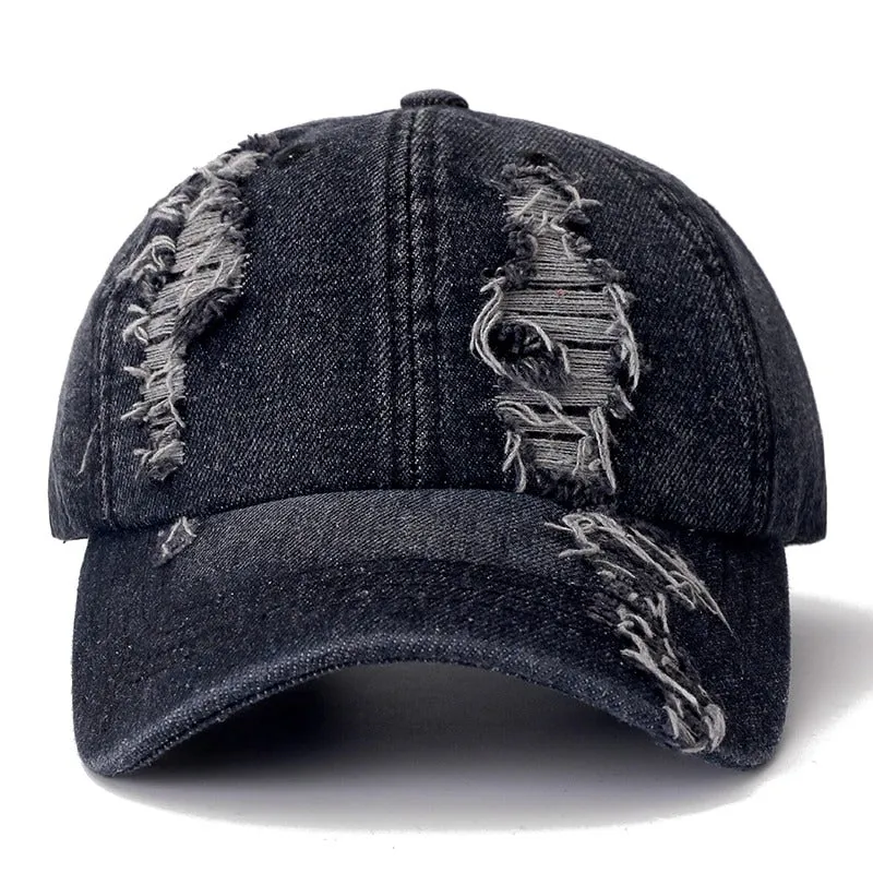 Denim Destressed Baseball Adjustable Snapback Cap