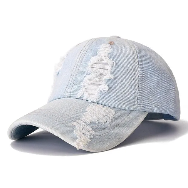 Denim Destressed Baseball Adjustable Snapback Cap