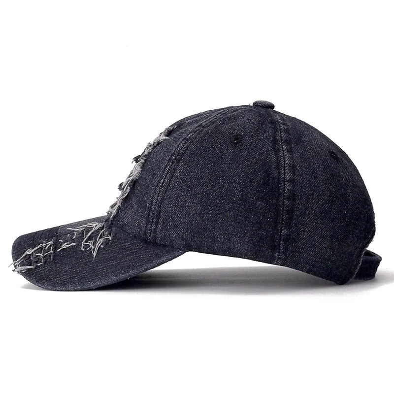 Denim Destressed Baseball Adjustable Snapback Cap