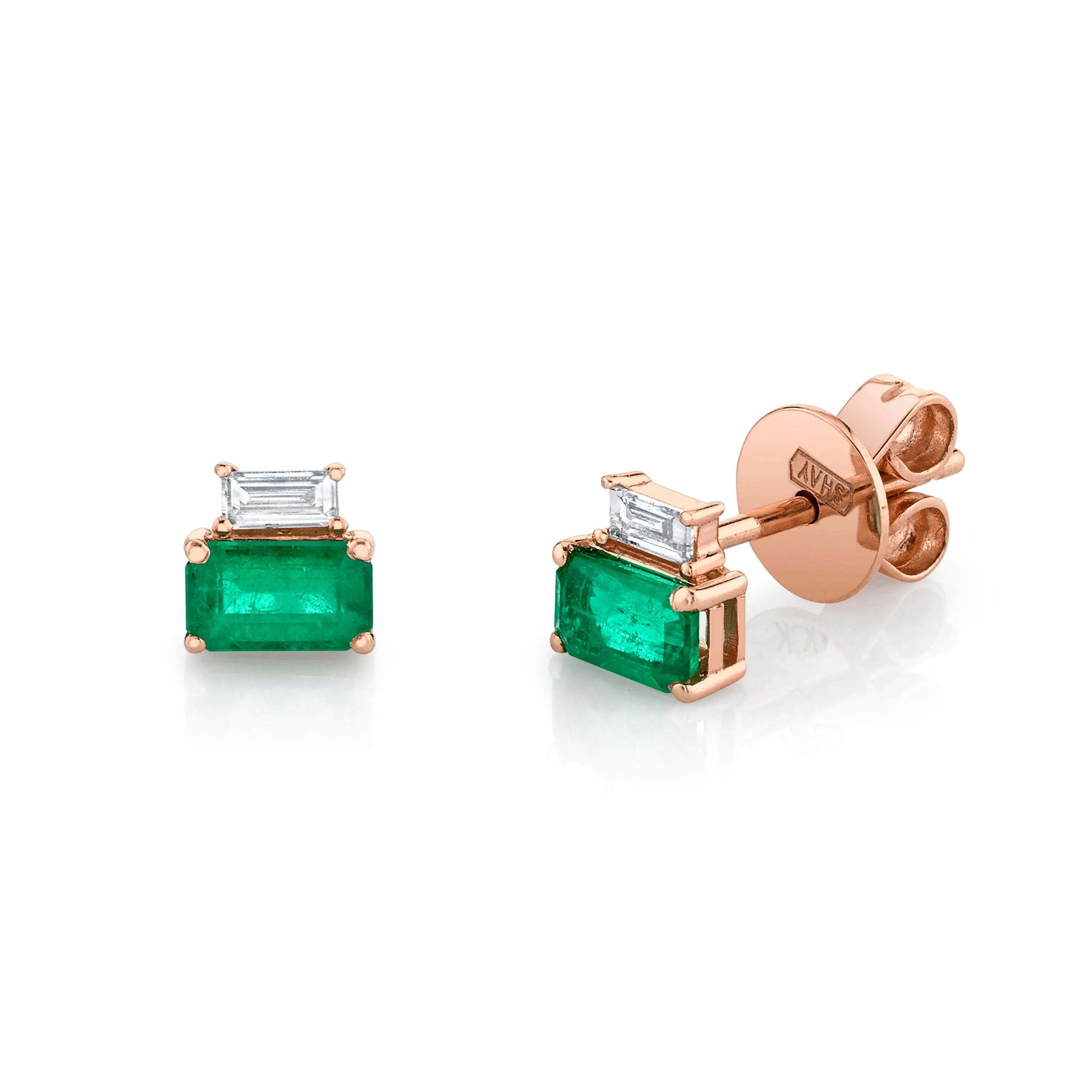 DIAMOND & EMERALD TWO STEP STUDS