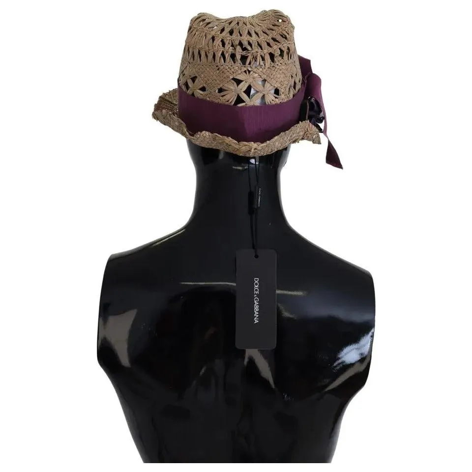 Dolce & Gabbana Brown Ribbon Floral Embellished Straw Hat