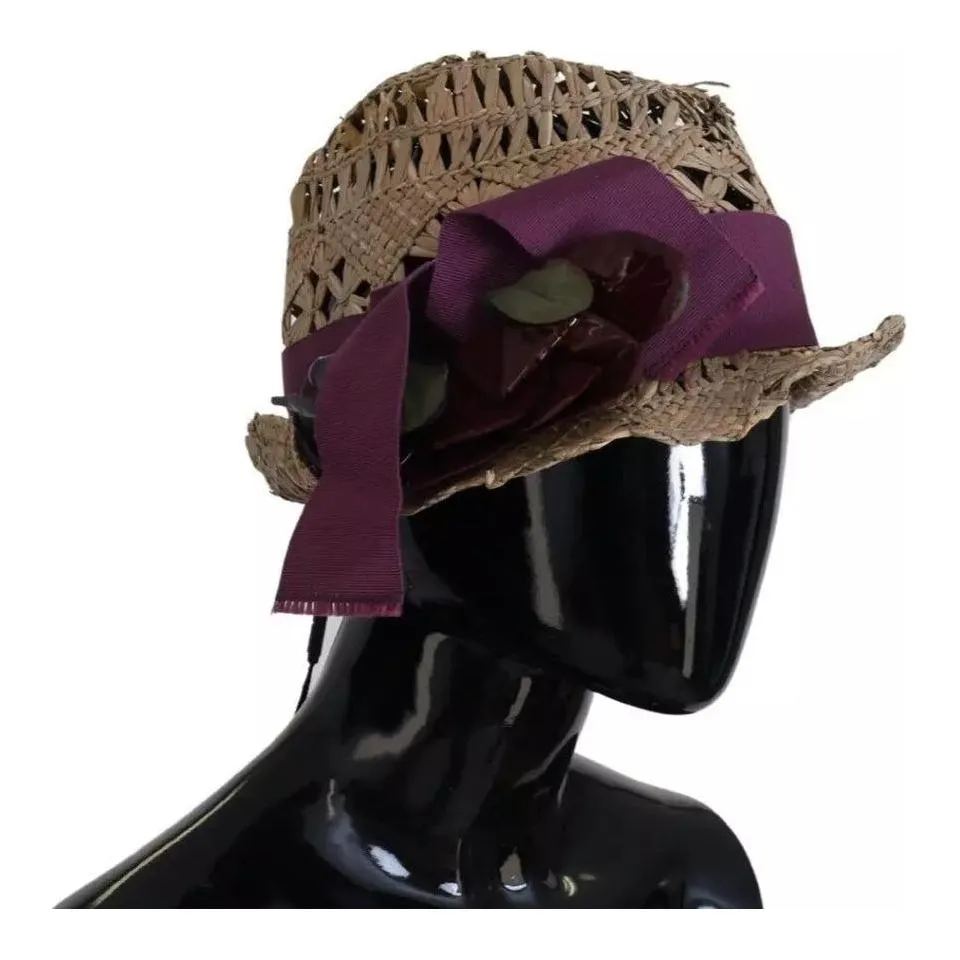 Dolce & Gabbana Brown Ribbon Floral Embellished Straw Hat