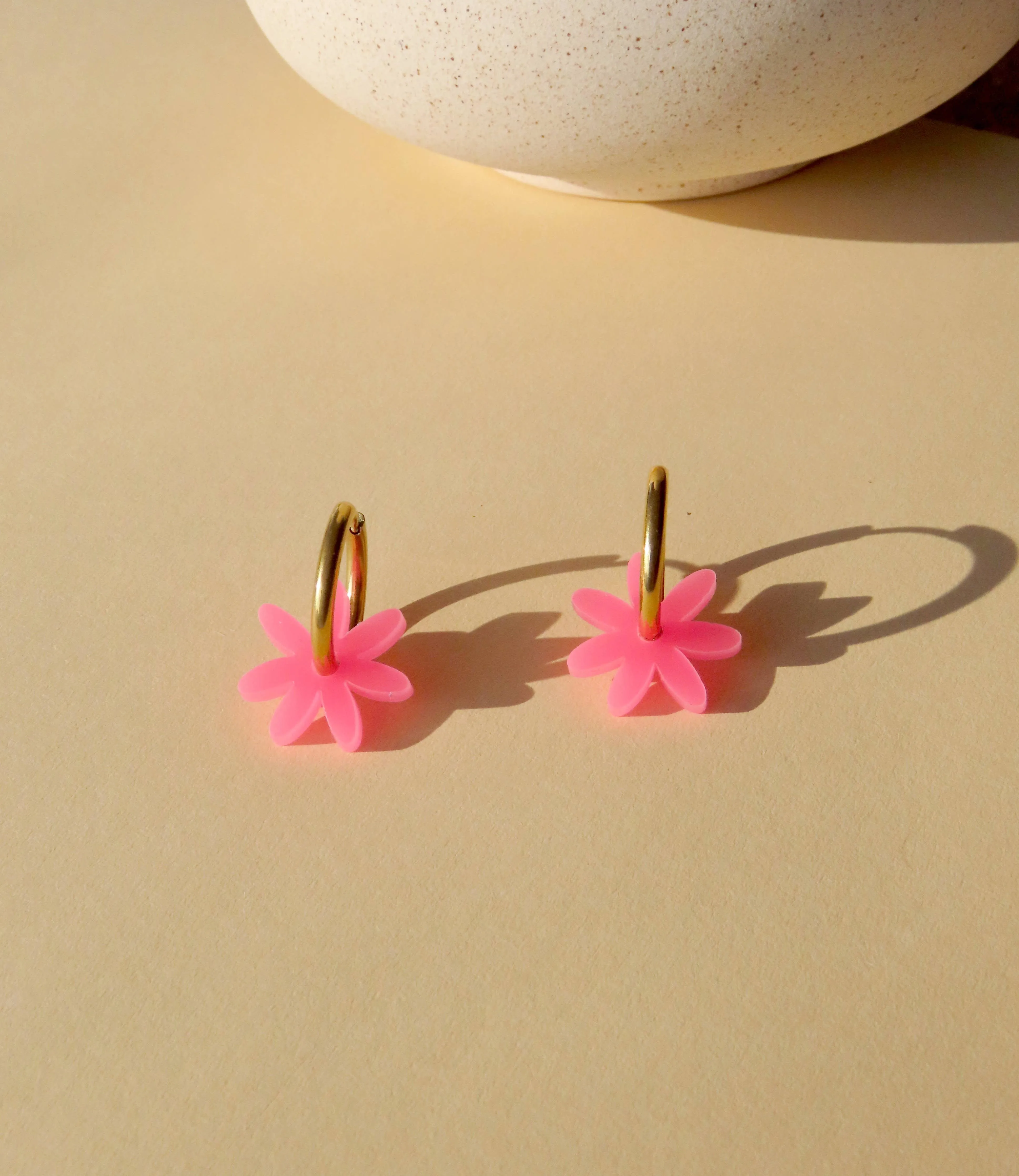 Earrings - Neon Pink Margerite Dots Hoops