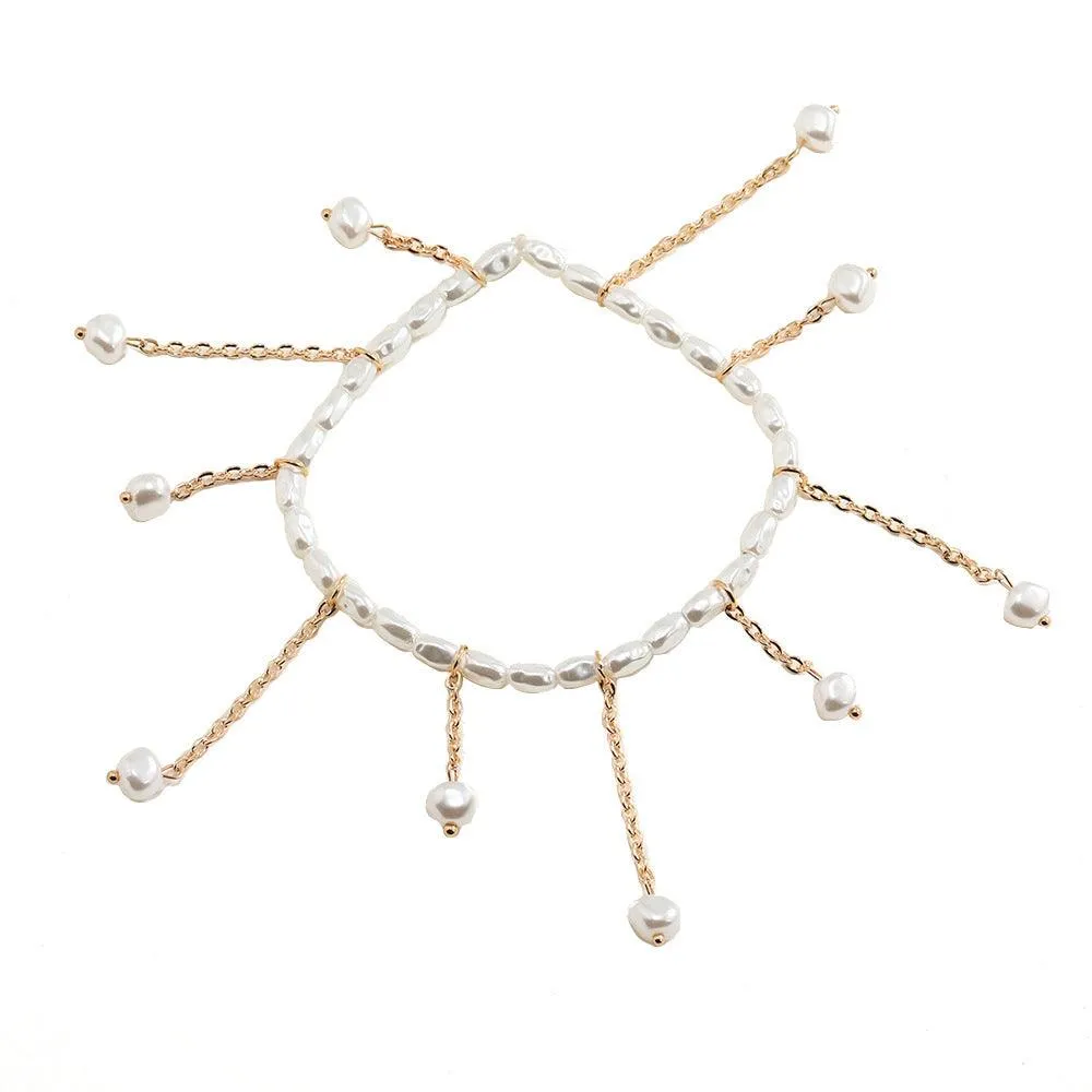 F4.Faux Pearl Pendant Anklet