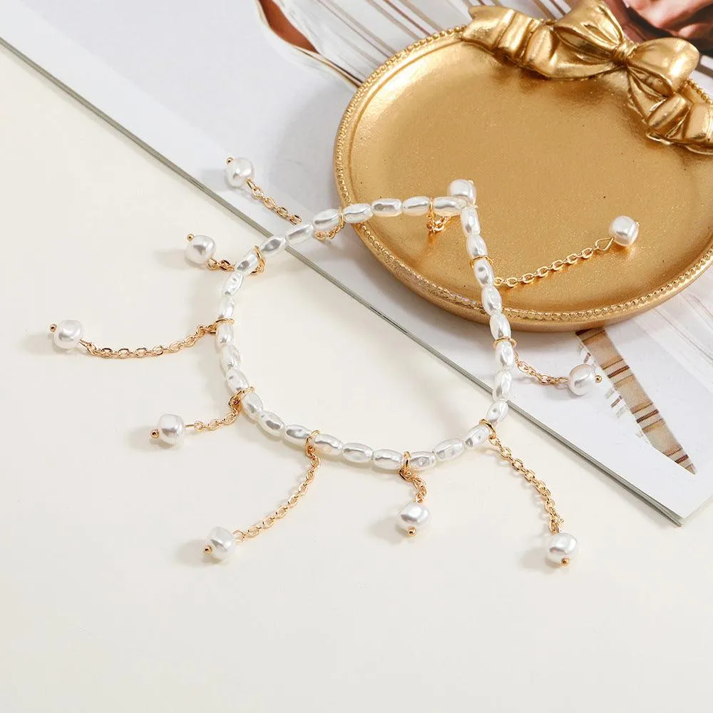 F4.Faux Pearl Pendant Anklet