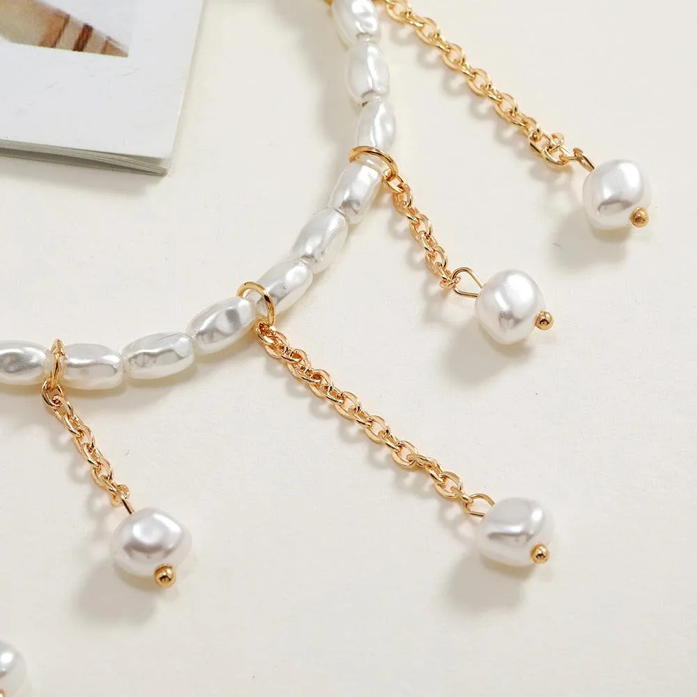 F4.Faux Pearl Pendant Anklet