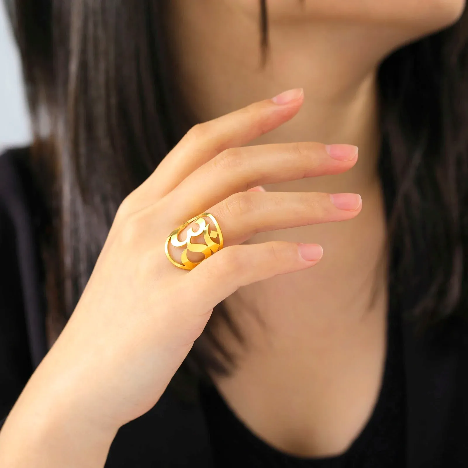 Feng Shui Om Ring Adjustable Stainless Steel Ring Gold Silver