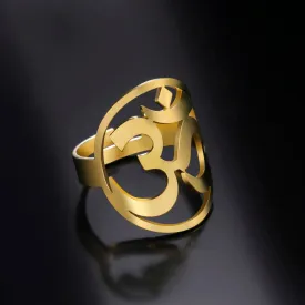 Feng Shui Om Ring Adjustable Stainless Steel Ring Gold Silver