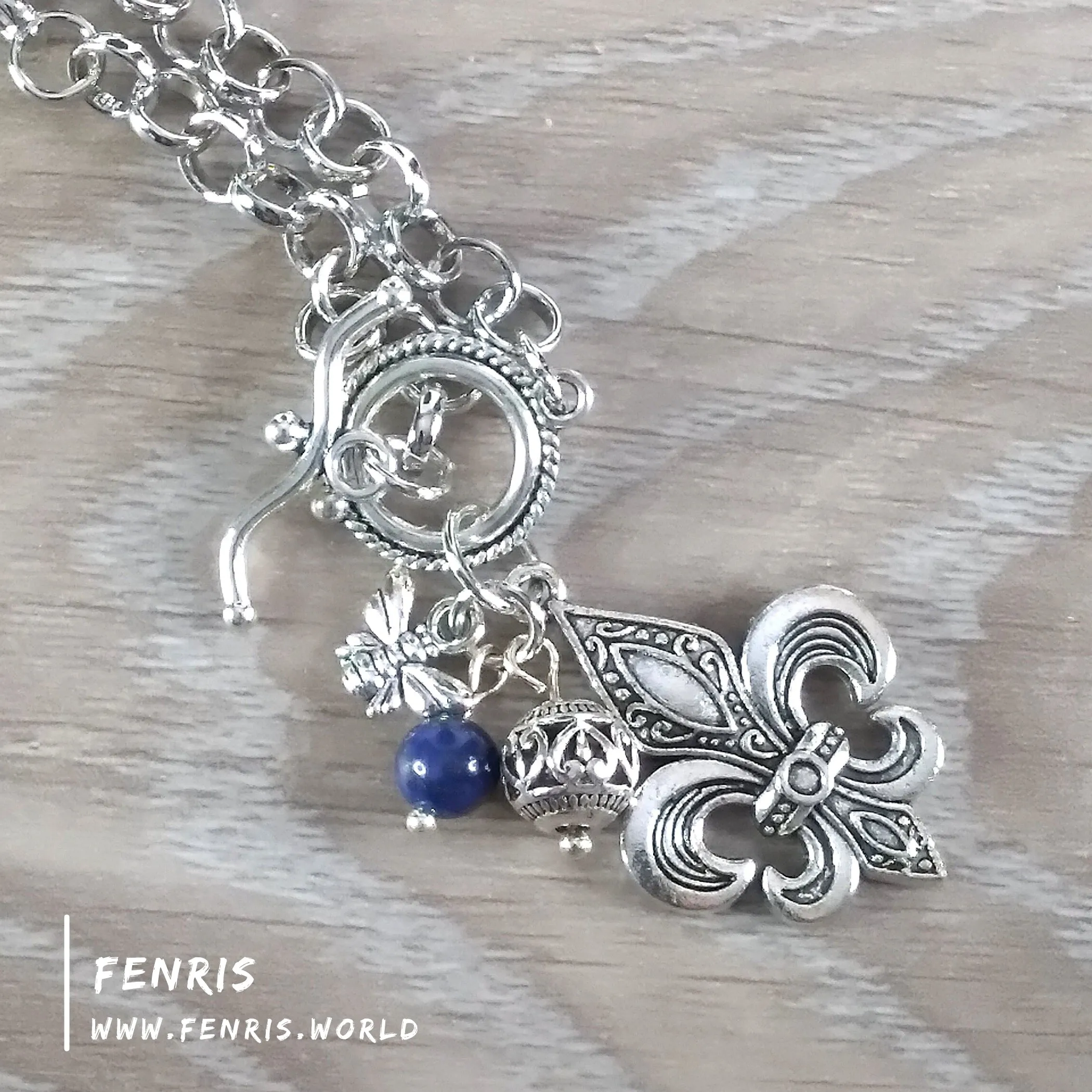 Fleur De Lys Necklace Silver Blue Lapis Lazuli