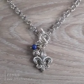 Fleur De Lys Necklace Silver Blue Lapis Lazuli