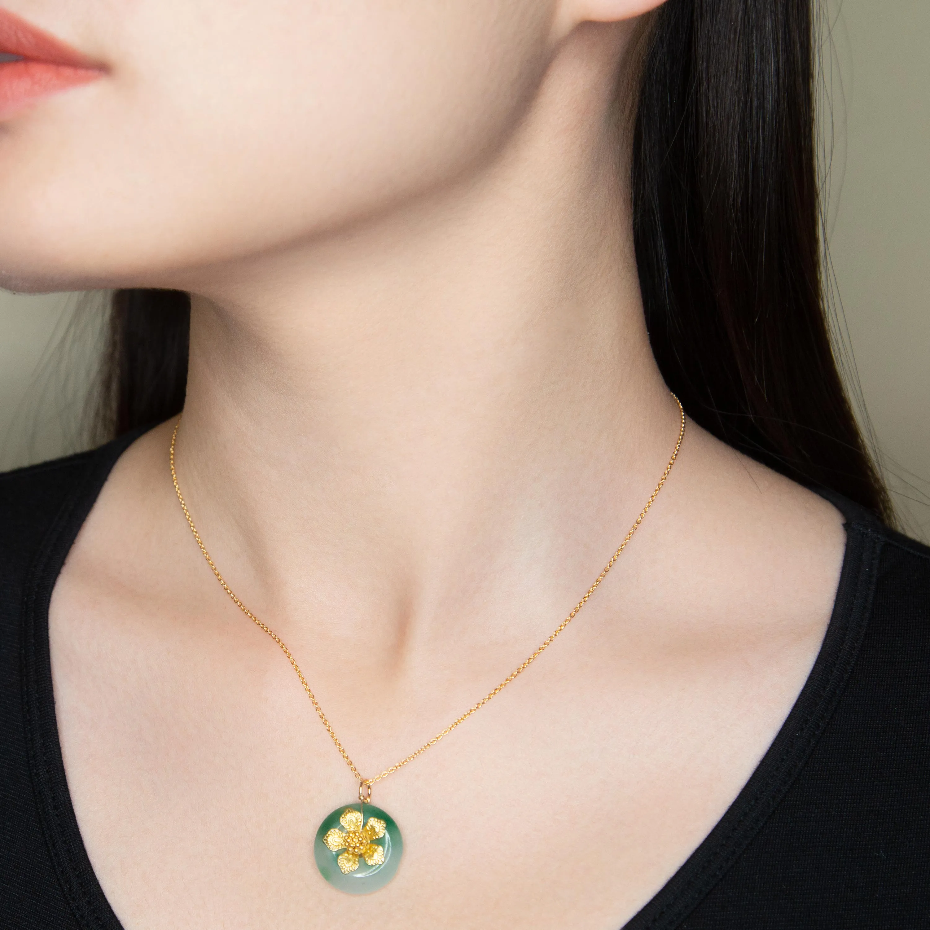 Gold Floral Jade Necklace