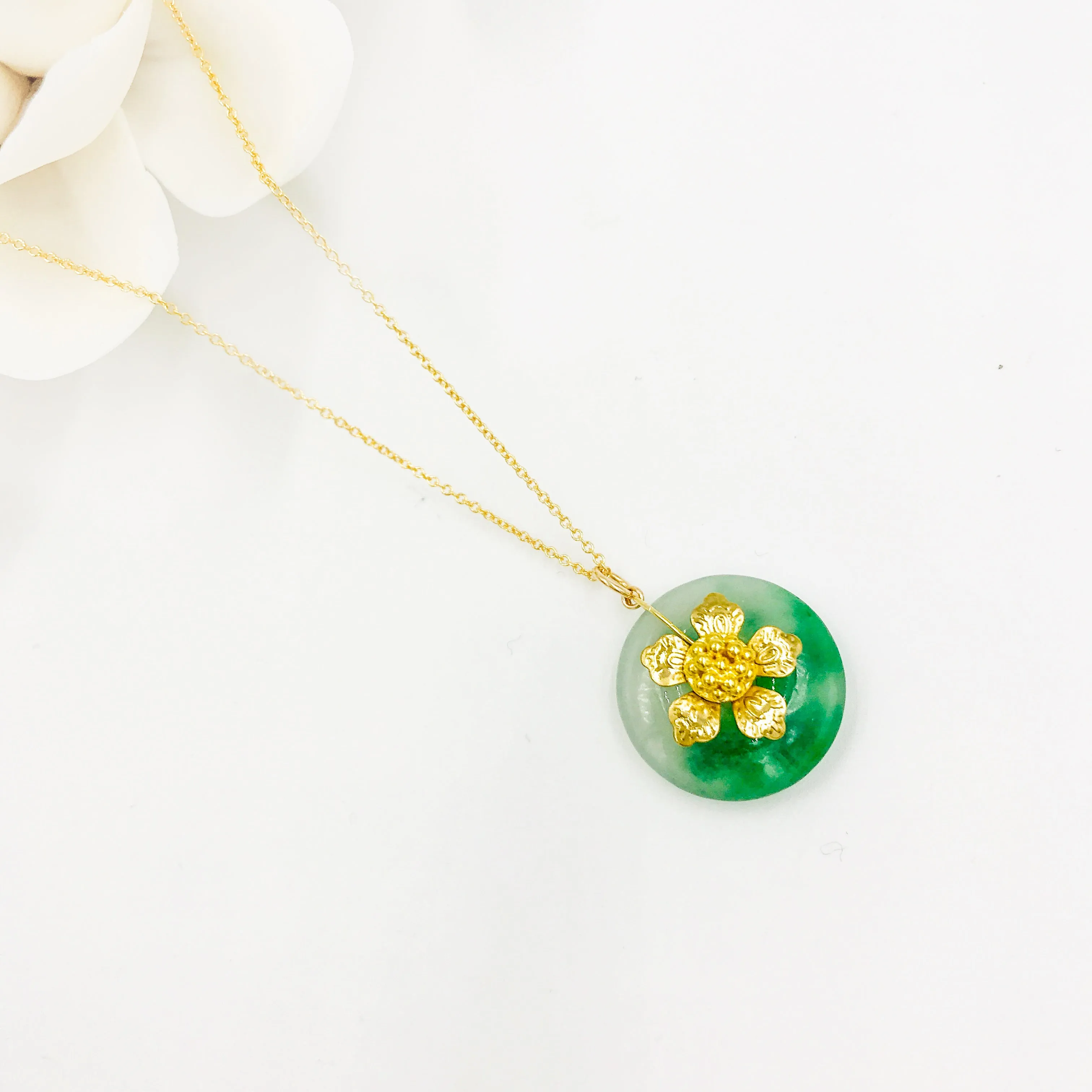 Gold Floral Jade Necklace