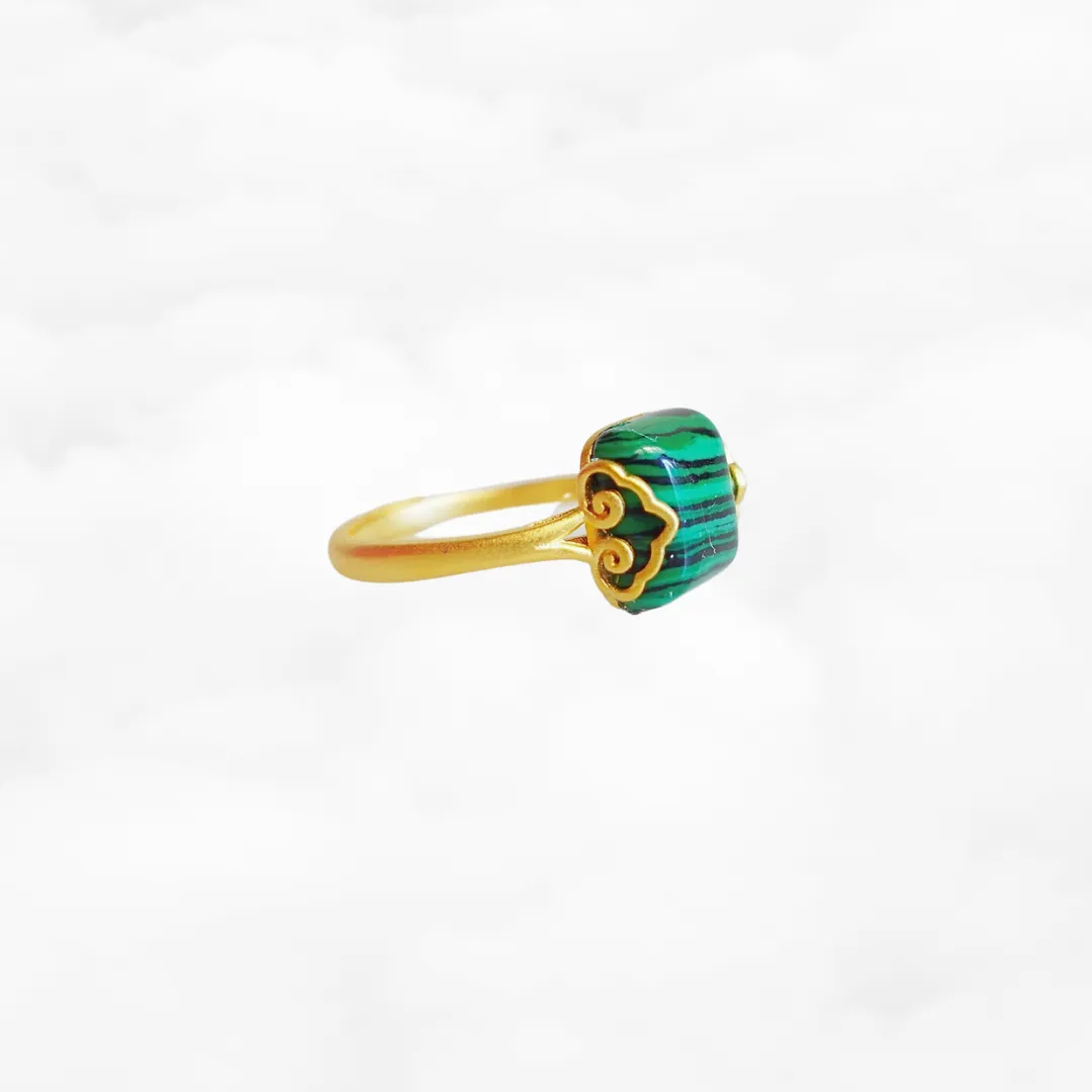 Gold Square Malachite Ring