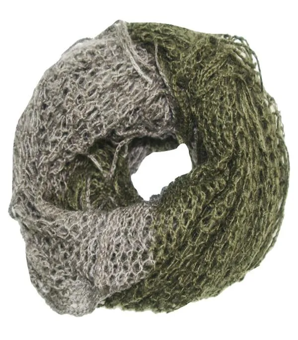 Hand Knit Convertible Infinity Scarf in Olive/Grey