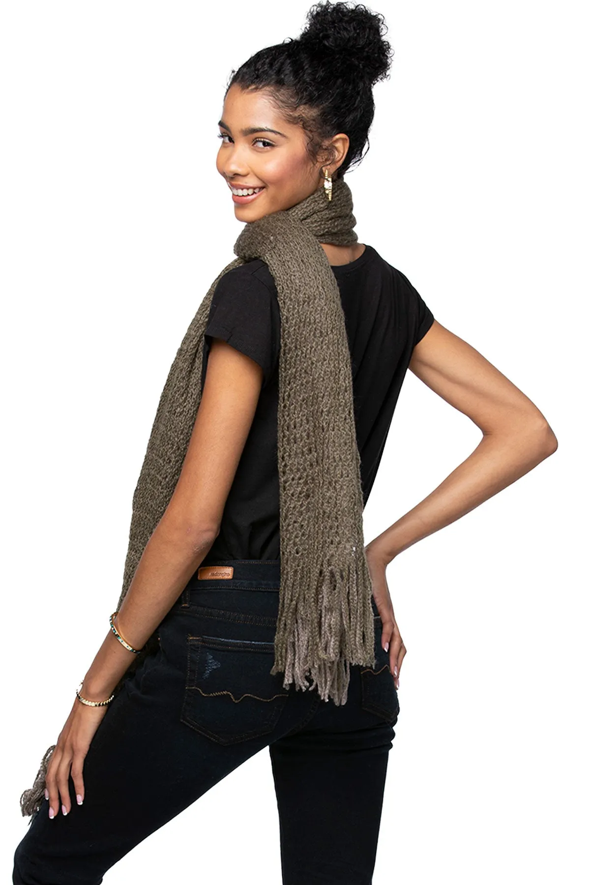 Hand Knit Convertible Infinity Scarf in Olive/Grey