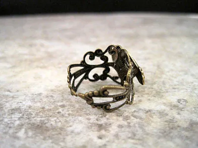 Handmade Oxidized Brass Bear Adjustable Filigree Ring